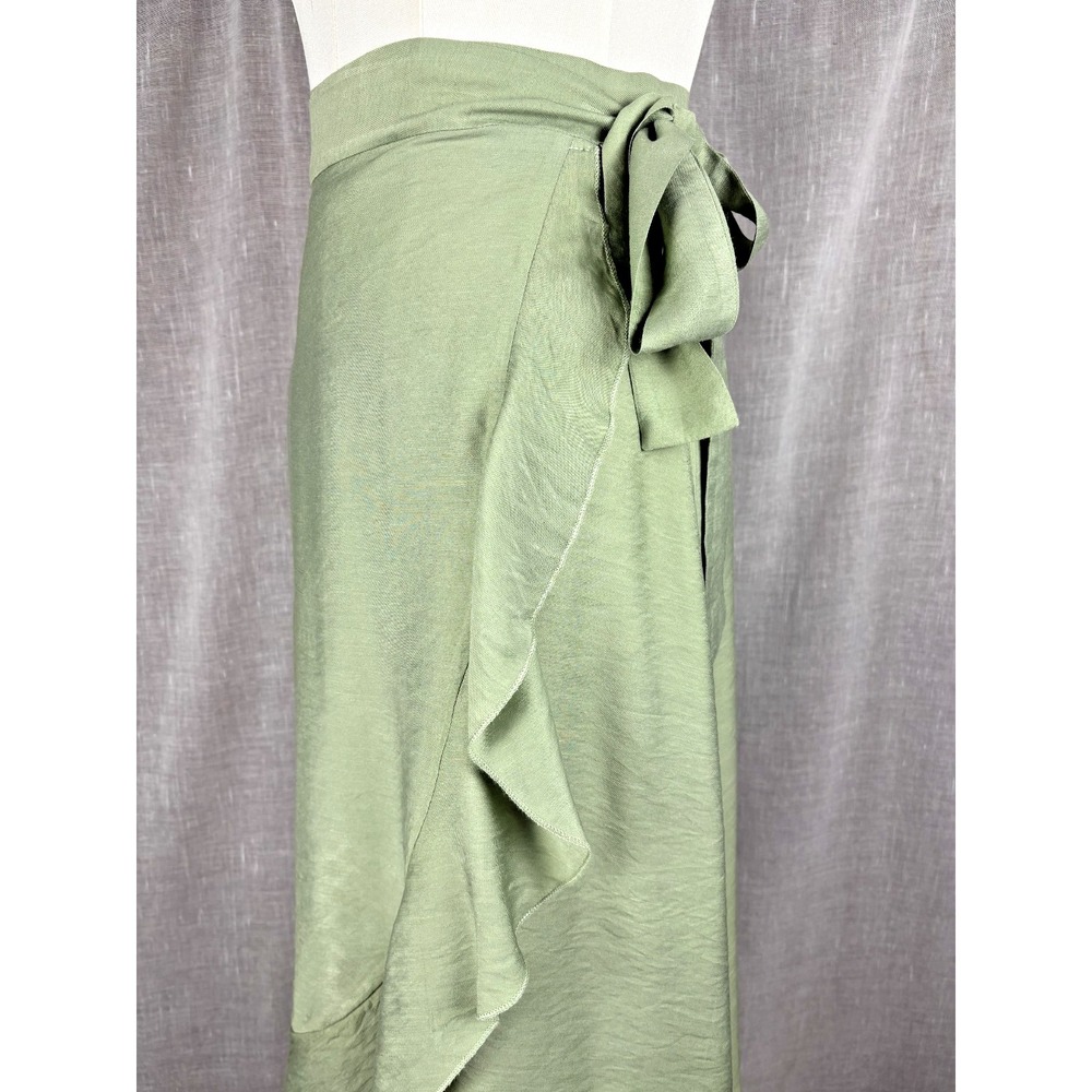Sage Green Maxi Wrap Skirt Ruffle Hem Boho Cottagecore Fairy Coquette Size S - Picture 7 of 10